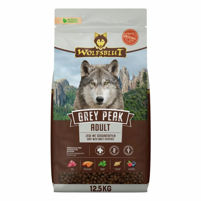 Top-Angebot Sparpaket WOLFSBLUT Grey Peak Ziegenfleisch mit Süßkartoffeln 2x12,5kg Hundetrockenfutter